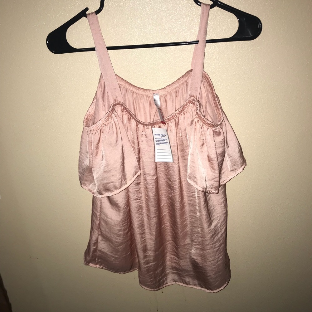 pink satin feel over the shoulder blouse